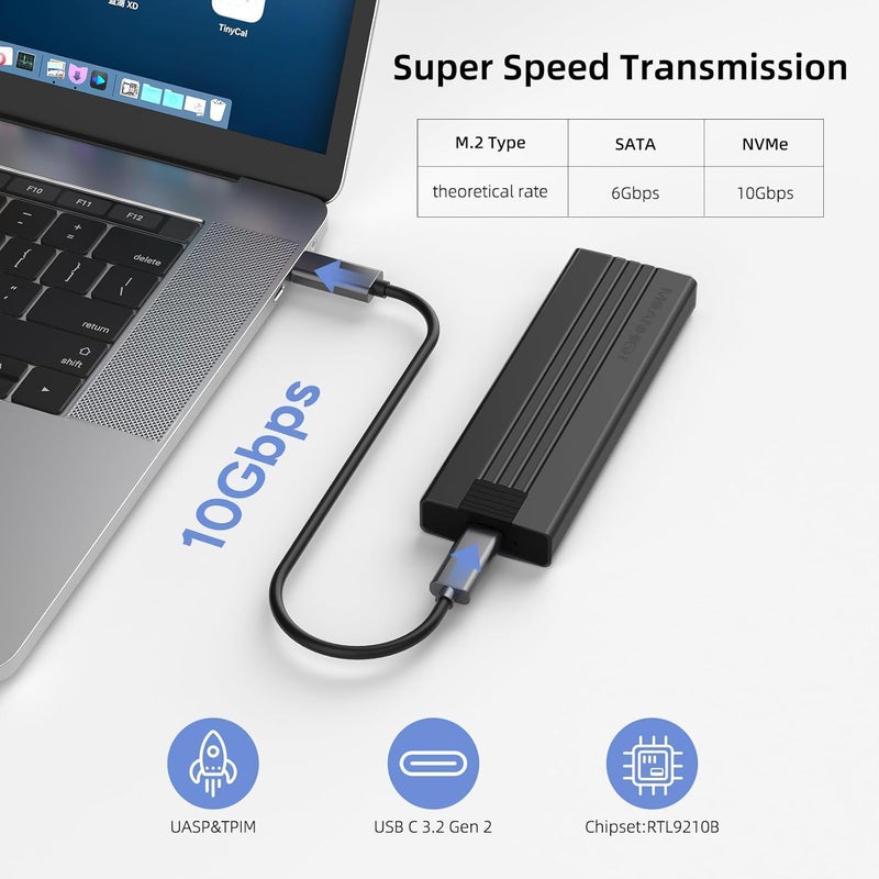 MEANHIGH M.2 NVME SATA SSD Enclosure, Tool-Free USB 3.2 Gen 2 10Gbps NVME to USB Adapter, Supports M and B&M Keys External Solid State Drive Case for Size 2242/2260/2280(Up to 8TB) - Image 3